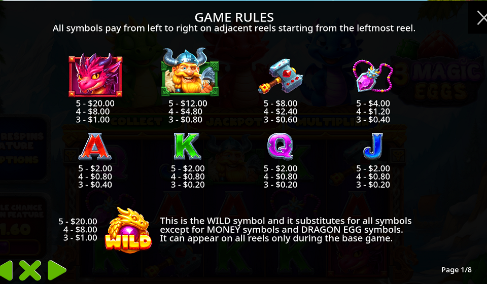 3 magic eggs paytable 1