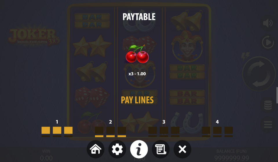 3x5 joker hold the spin paytable 2