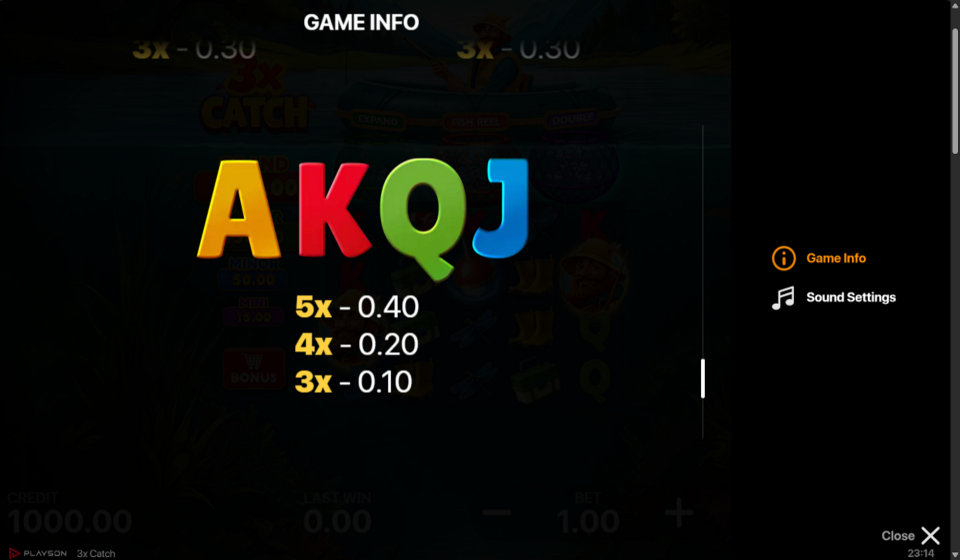 3x catch paytable 3