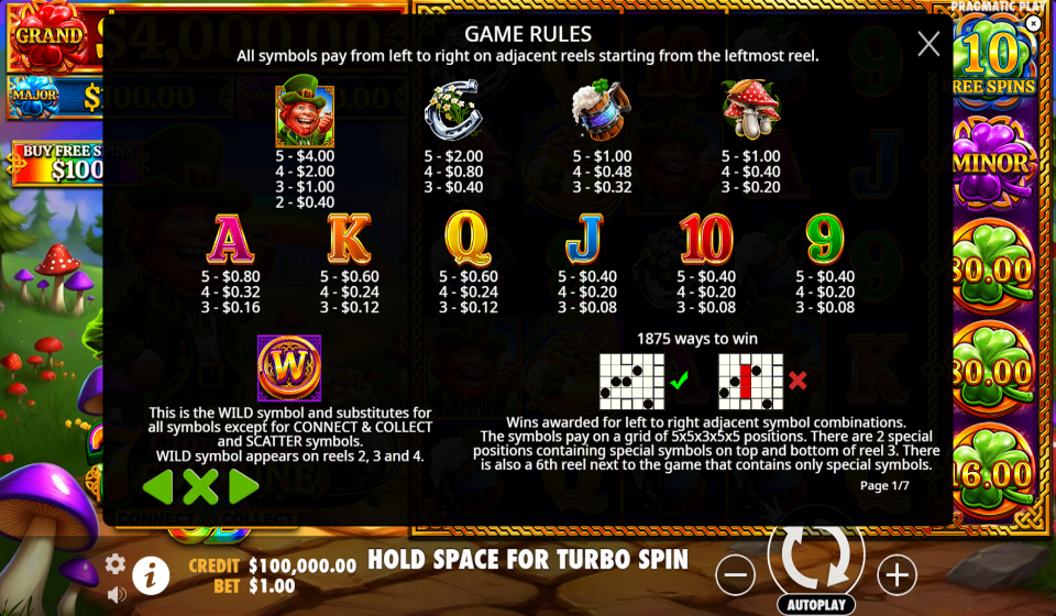 7 clovers of fortune paytable