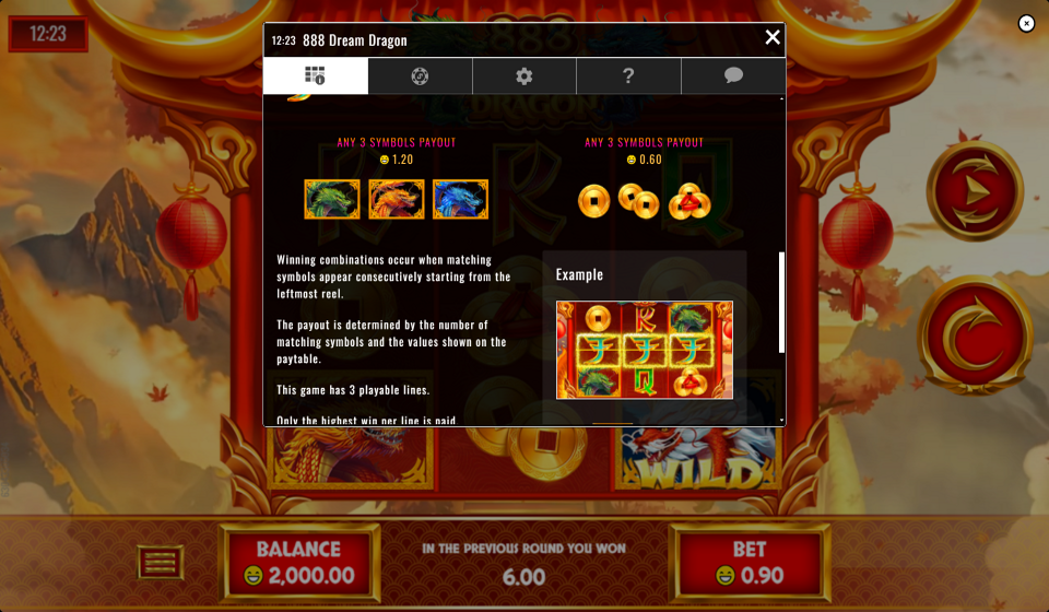 888 dream dragon paytable 2