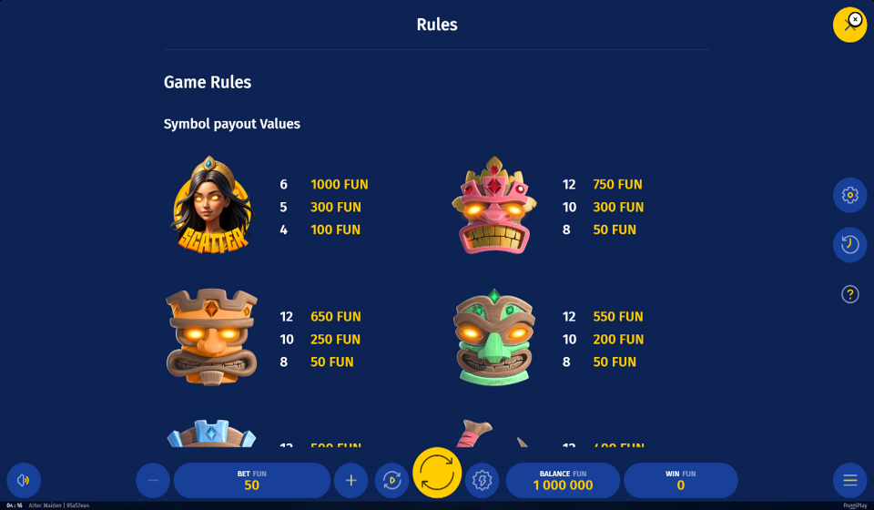 aztec maiden paytable 1