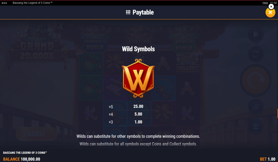baozang the legend of 3 coins paytable 3
