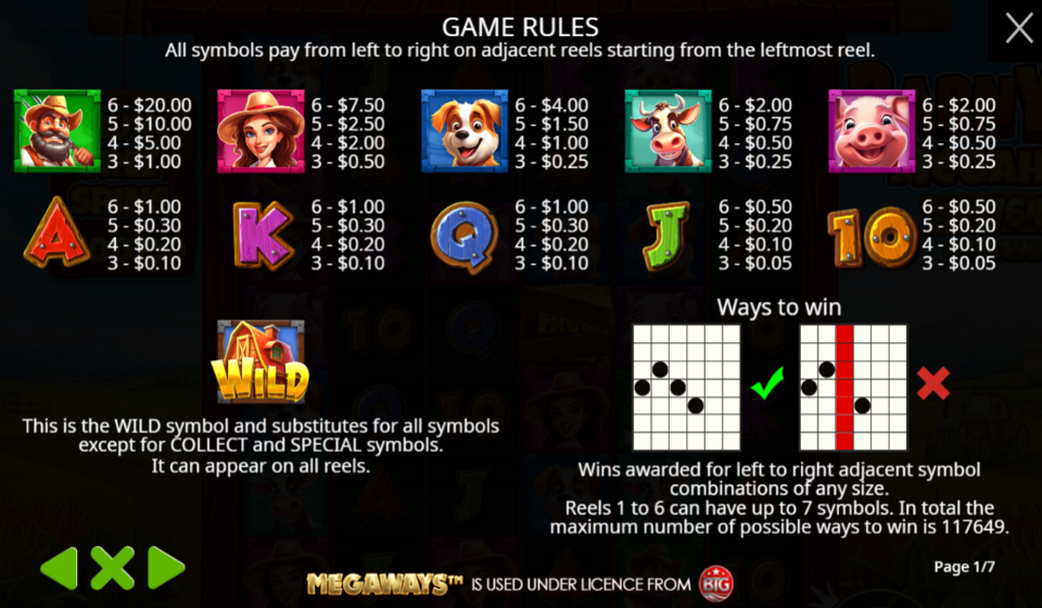 barnyard megahays megaways paytable