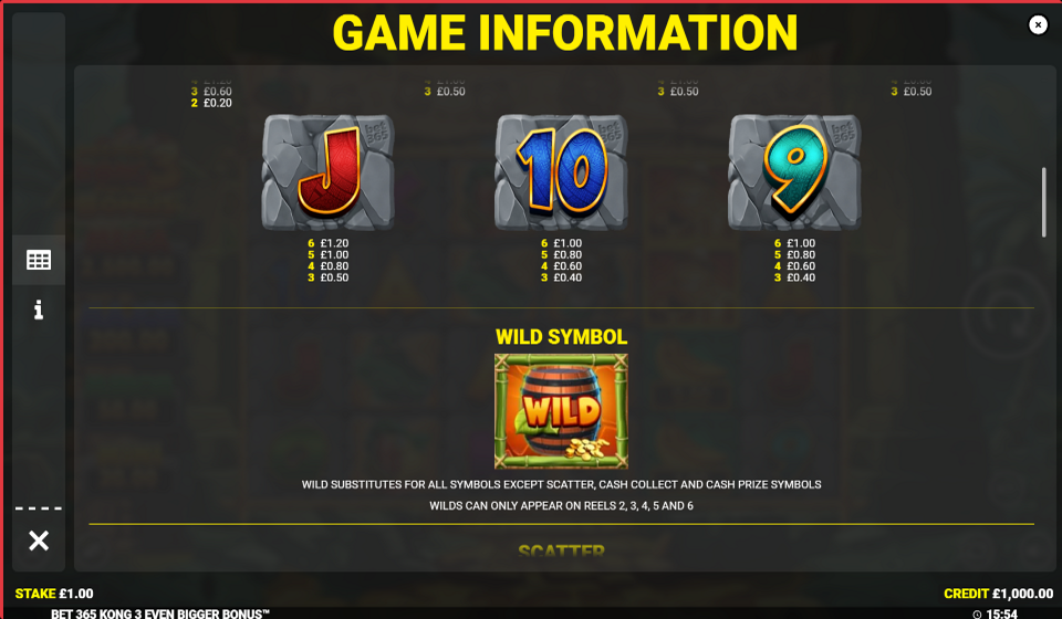bet365 kong 3 even bigger bonus paytable 2