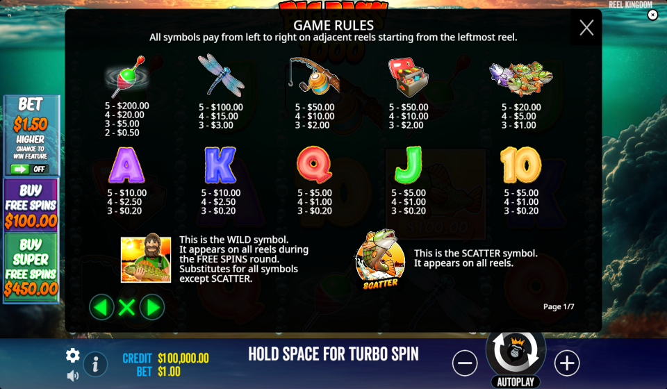 big bass bonanza 1000 paytable