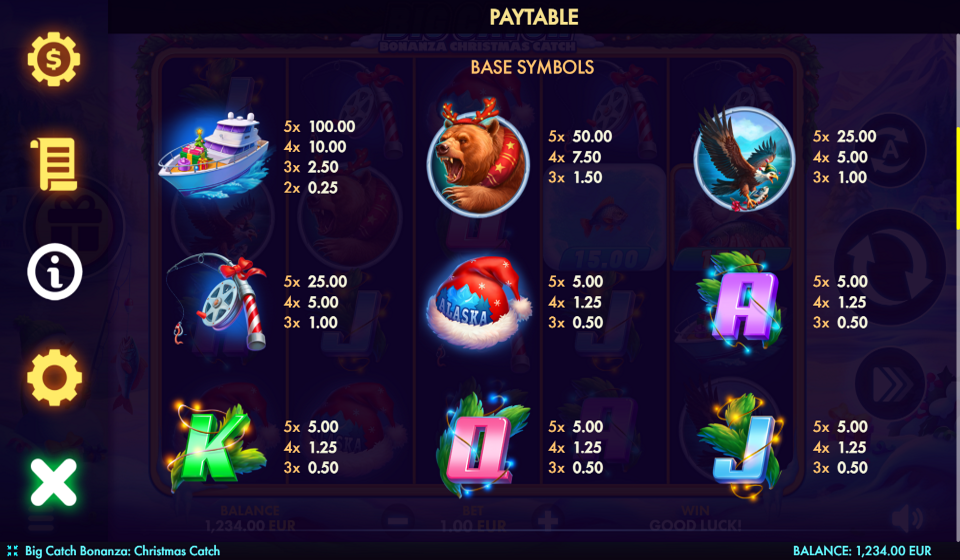 big catch bonanza christmas catch paytable