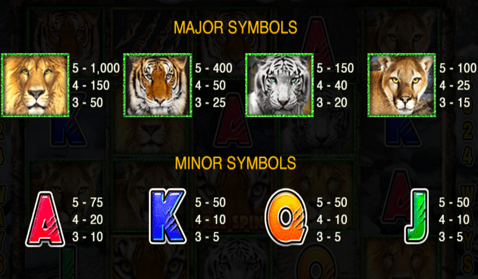 big cats paytable 2