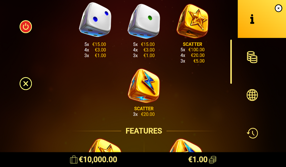 blazing crown dice paytable 1
