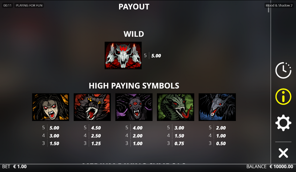 blood and shadow 2 paytable 1
