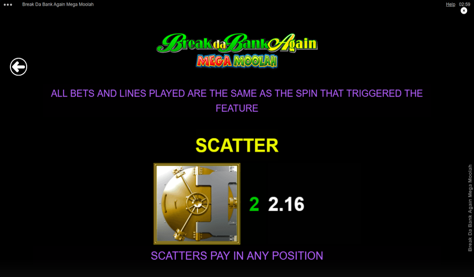break da bank again mega moolah paytable 1
