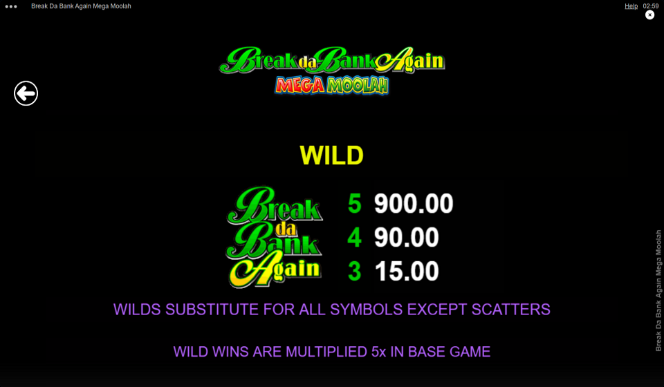break da bank again mega moolah paytable 2