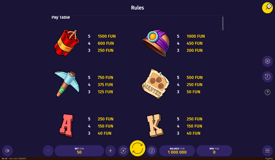 bust a nut paytable 1