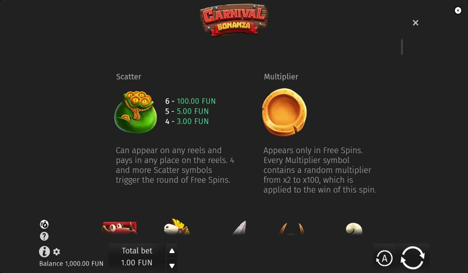 carnival bonanza paytable 1
