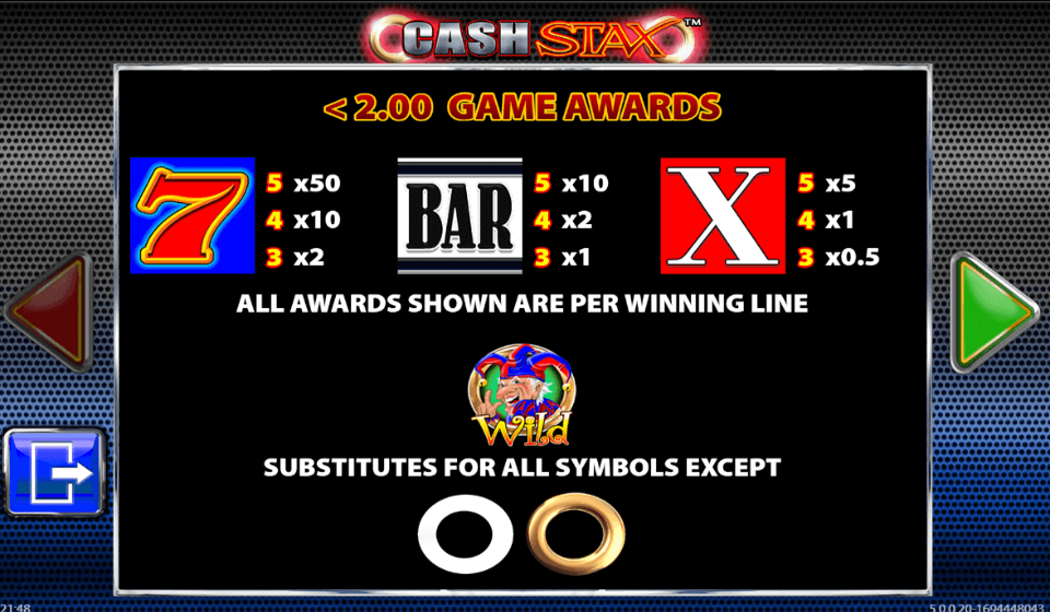 cash stax paytable 1