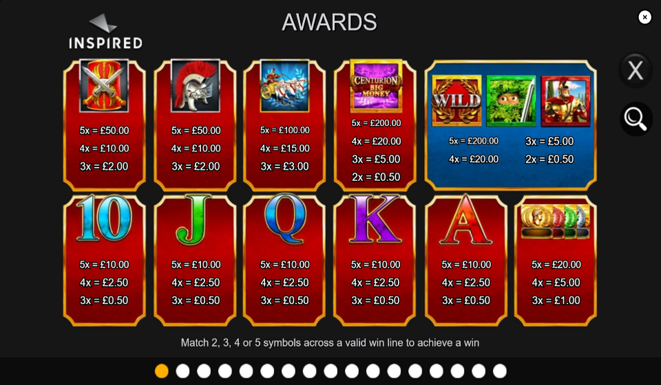 centurion big money paytable