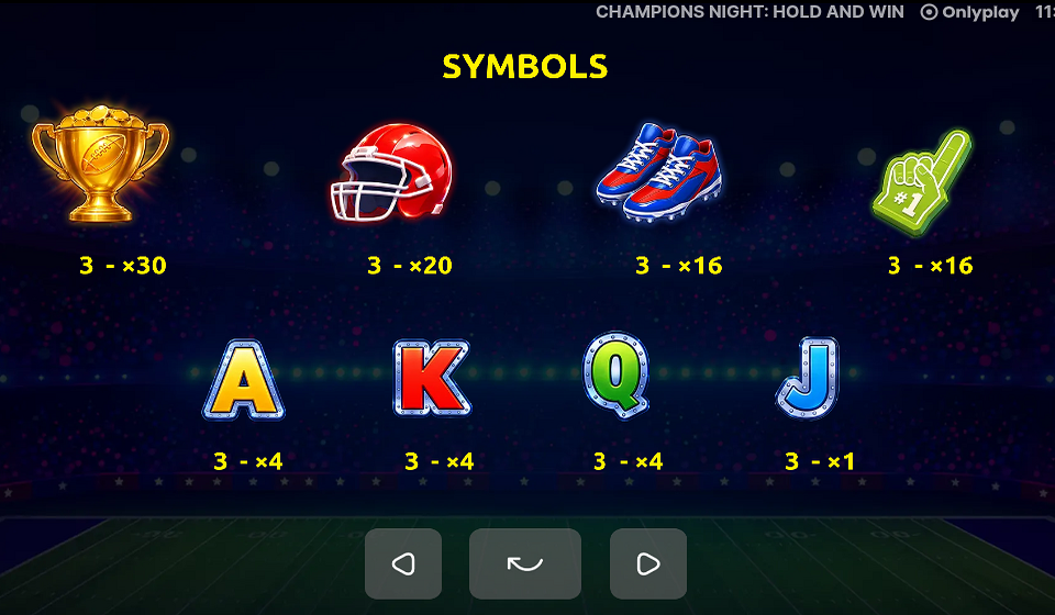 champions night hold and win paytable