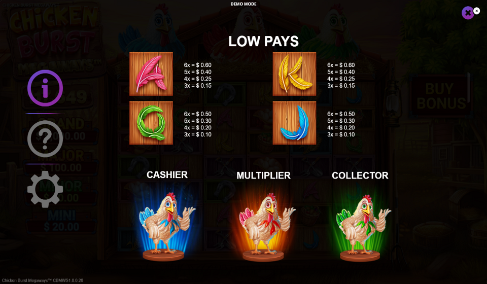 chicken burst megaways paytable 2