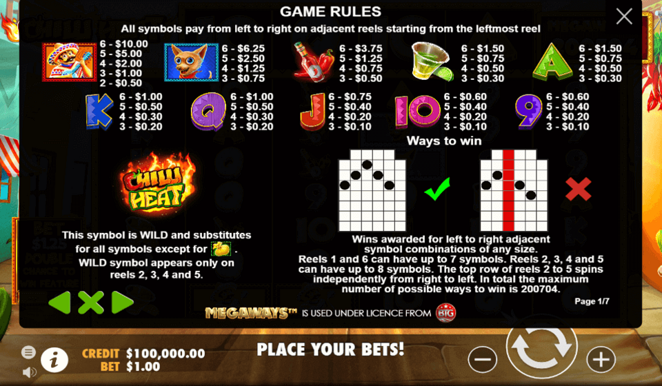 chilli heat megaways paytable