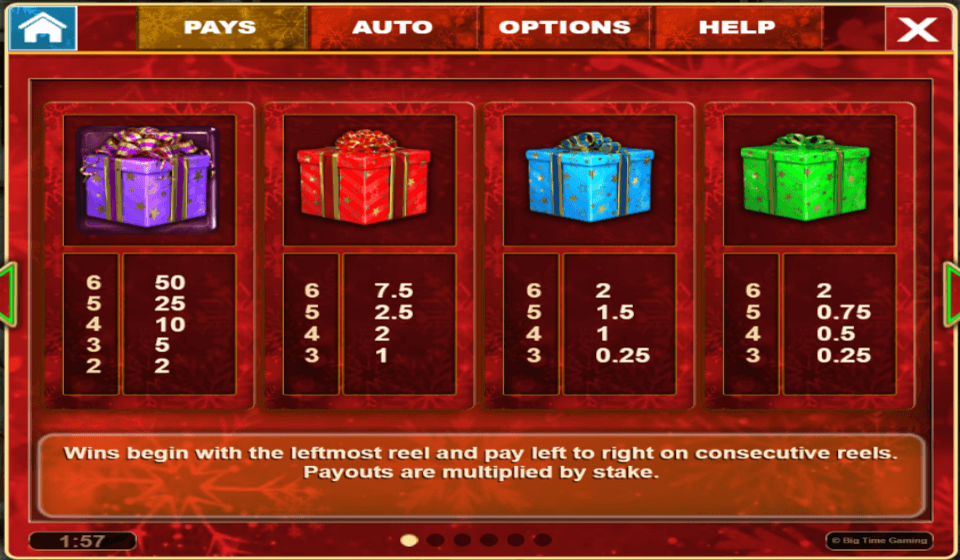 christmas bonanza paytable 1