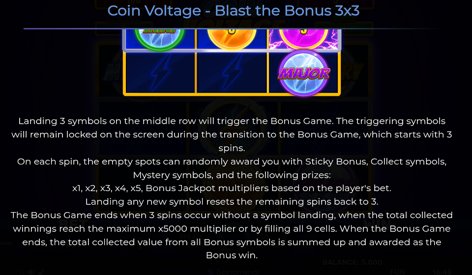 coin voltage blast the bonus 3x3 paytable 1
