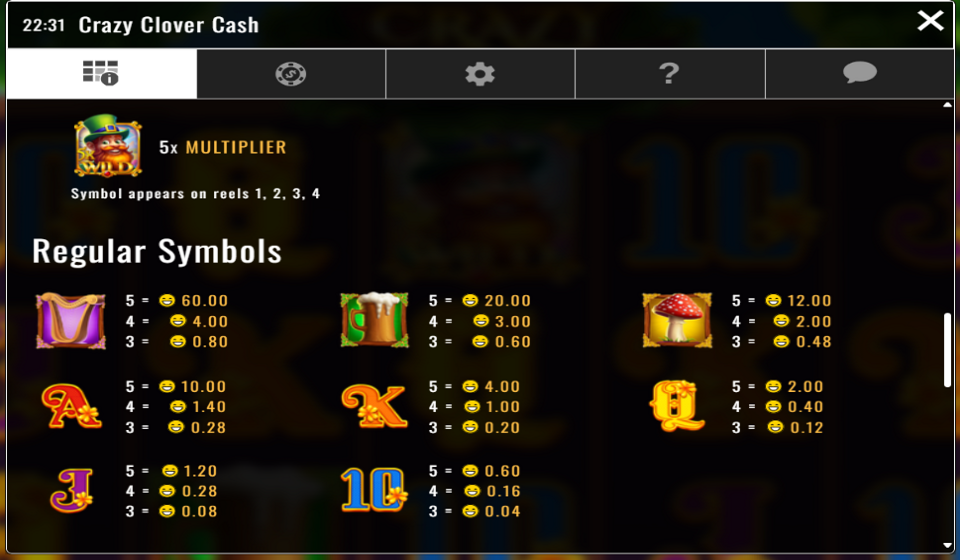 crazy clover cash paytable 2
