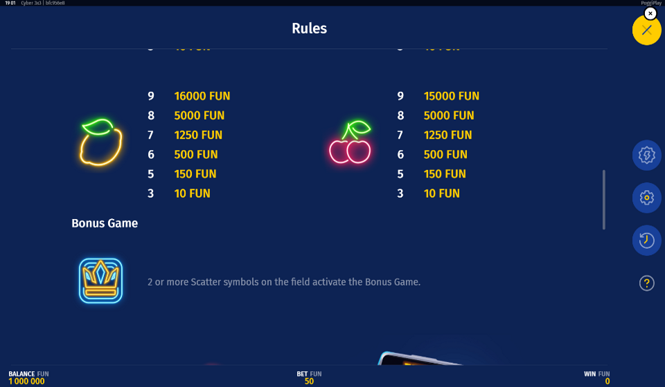 cyber 3x3 paytable 3