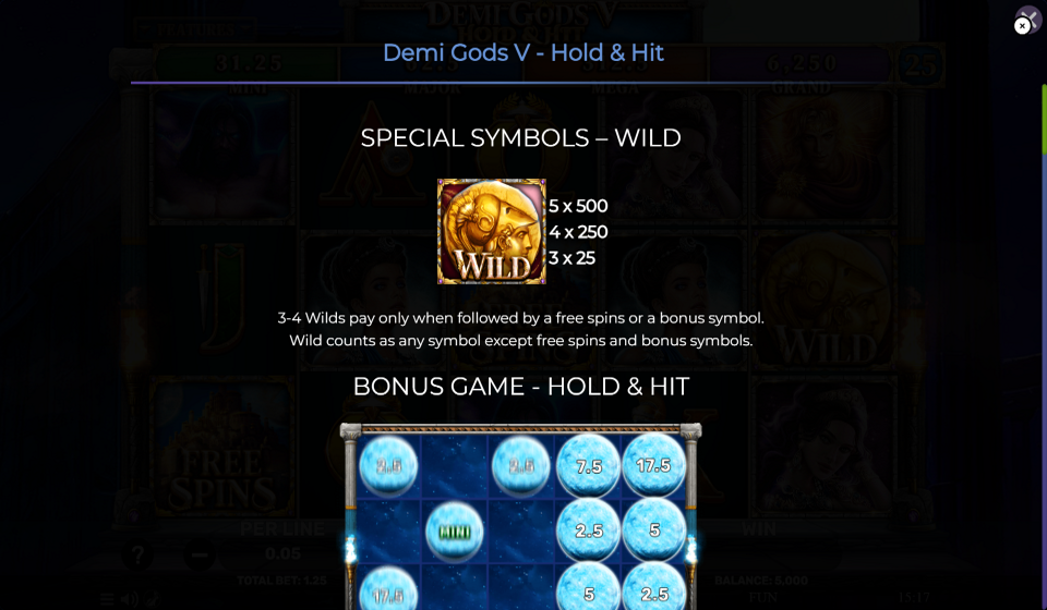 demi gods v hold and hit paytable 1
