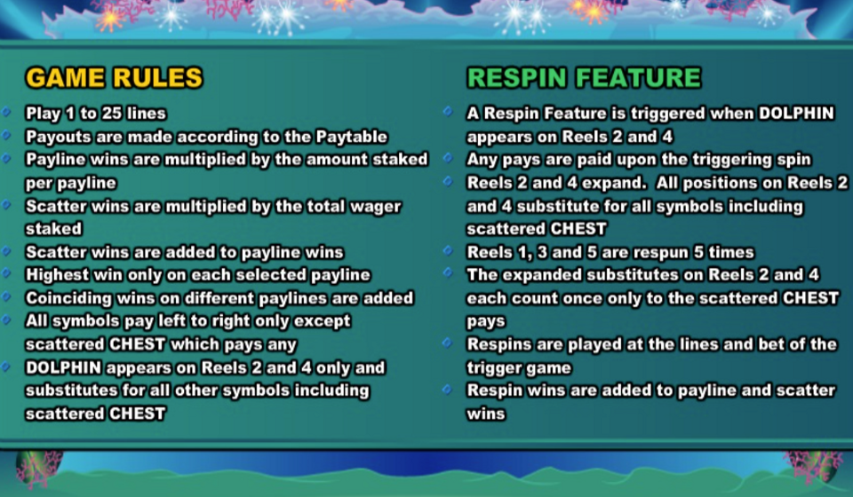 dolphin reef paytable 2