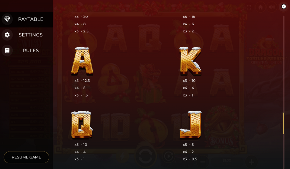 dragon fortune frenzy christmas edition paytable 3