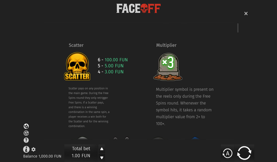 face off paytable 1