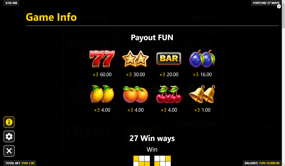 fortune 27 ways paytable