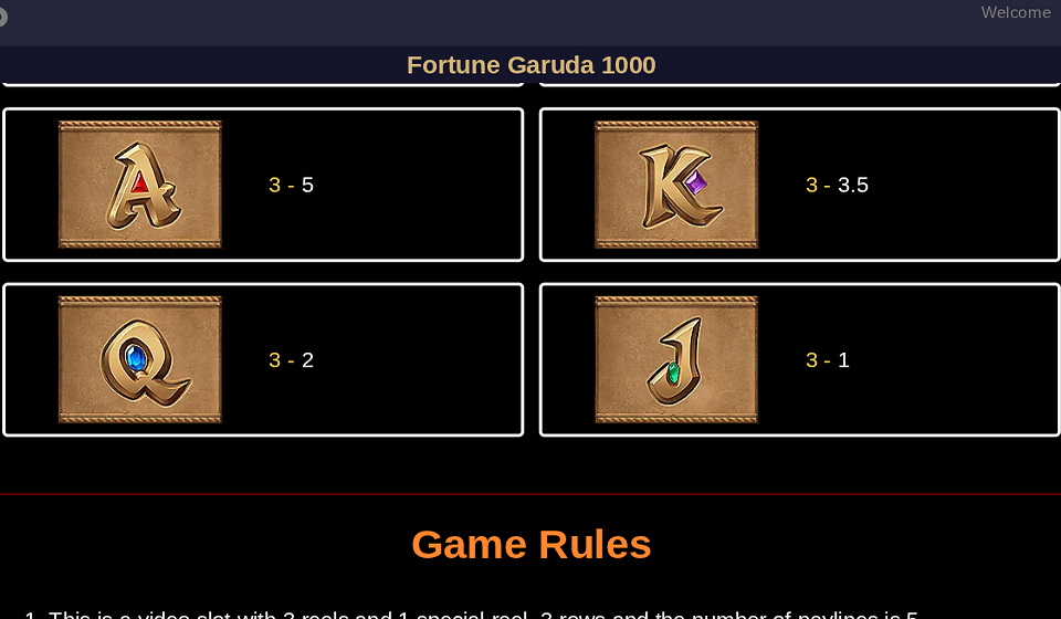 fortune garuda 1000 paytable 2