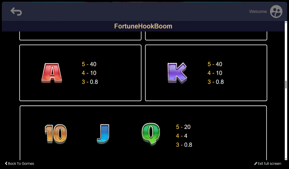 fortune hook boom paytable 2