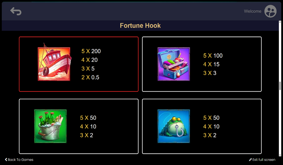 fortune hook paytable 1
