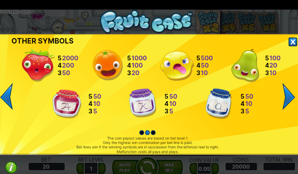 fruit case paytable