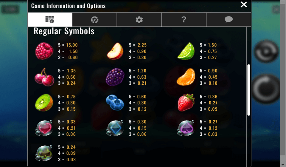 fruit splash paytable