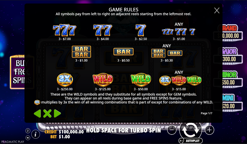 gem trio paytable