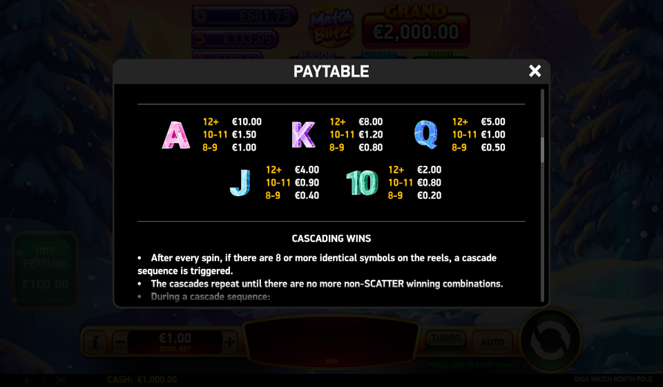 giga match north pole paytable 2