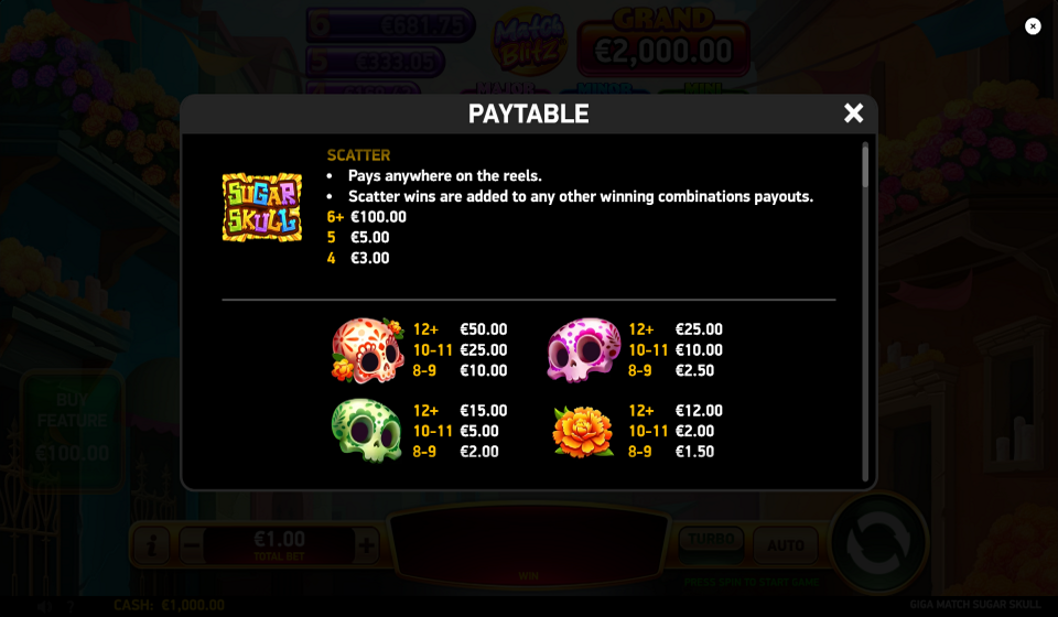 giga match sugar skull paytable 1