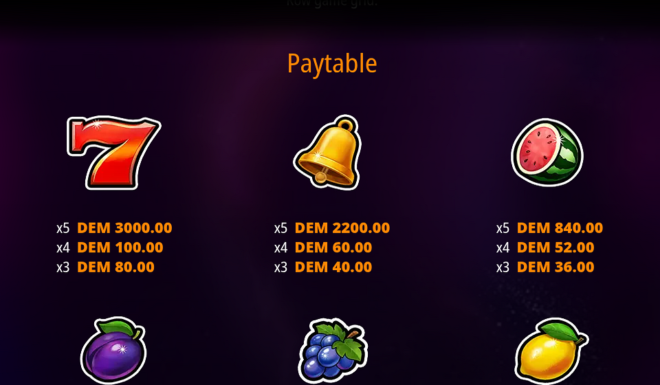 golden fruit vegas classic paytable 1