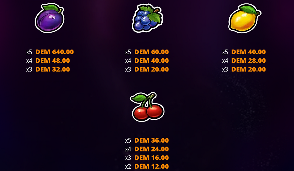 golden fruit vegas classic paytable 2