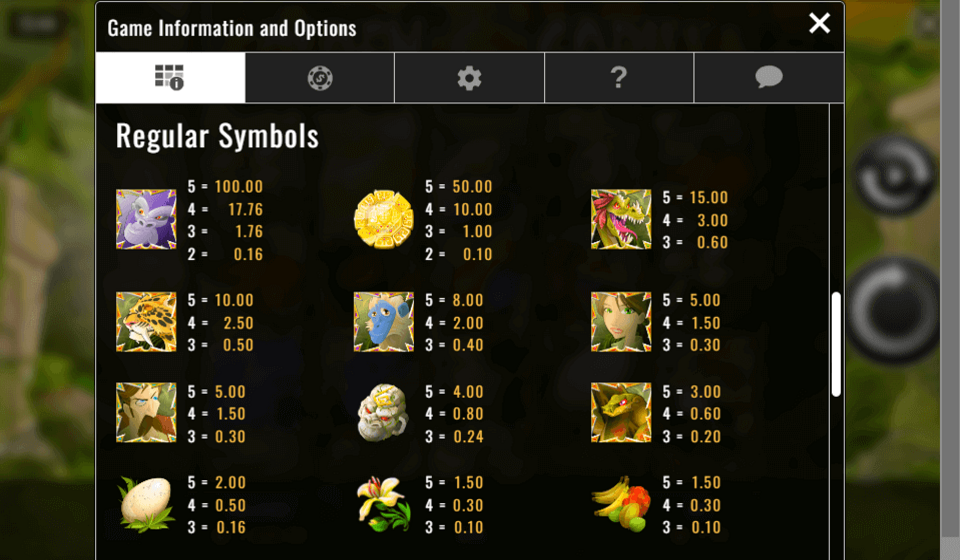 golden gorilla paytable