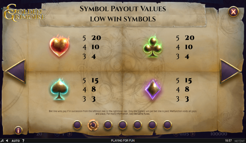 golden grimoire paytable 2