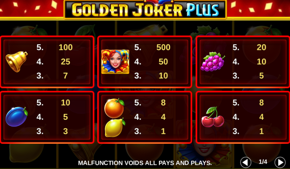 golden joker plus paytable