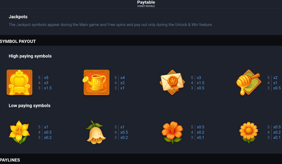 honey royale paytable