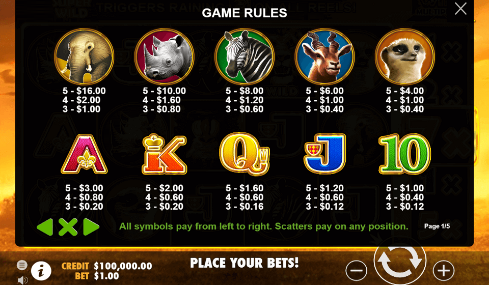hot safari paytable