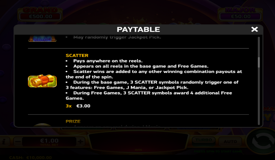 j mania lucky pyggs paytable 2
