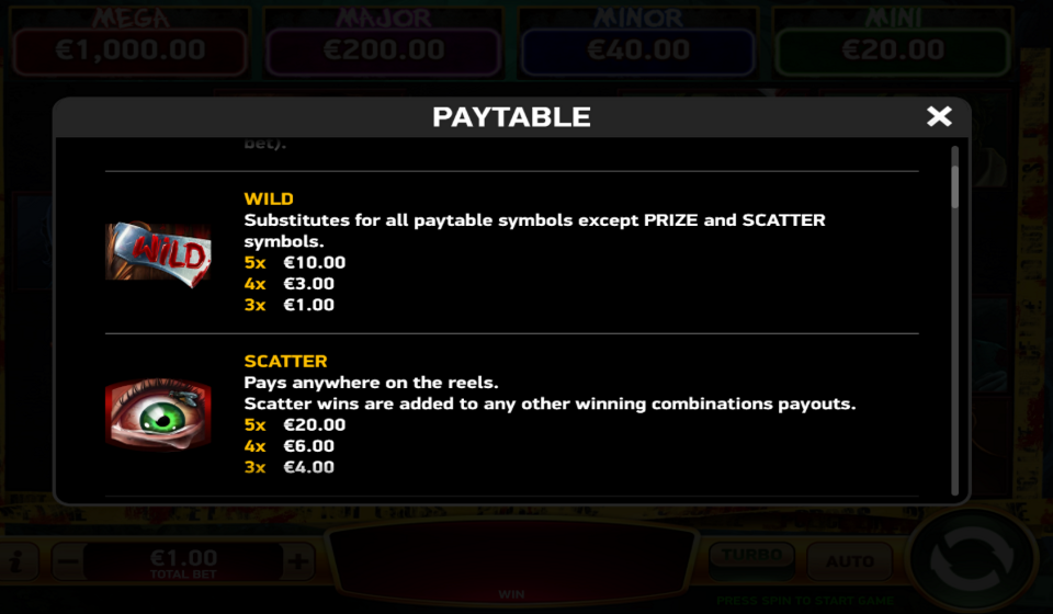 j mania maniac paytable 1