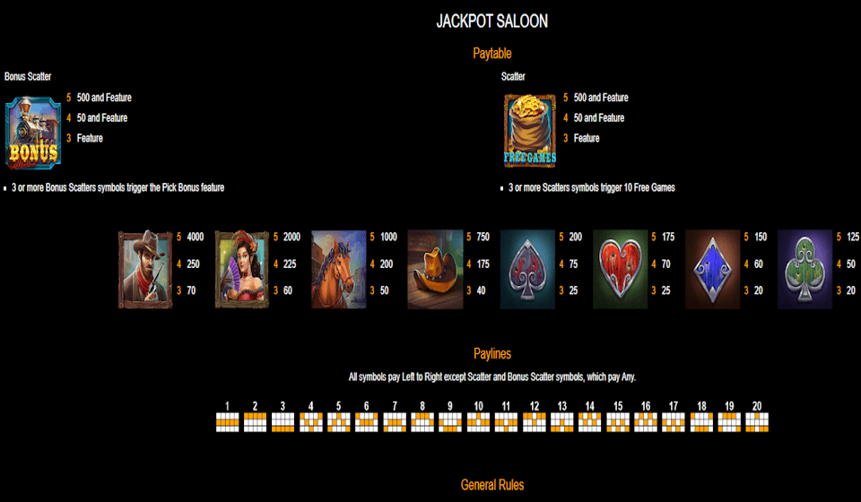 jackpot saloon paytable